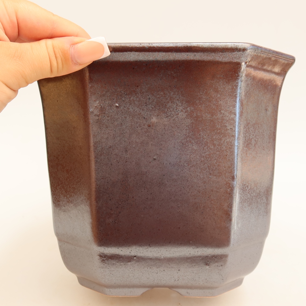 Keramická miska na bonsai 17,5 x 17,5 x 15,5 cm, farba: kovová