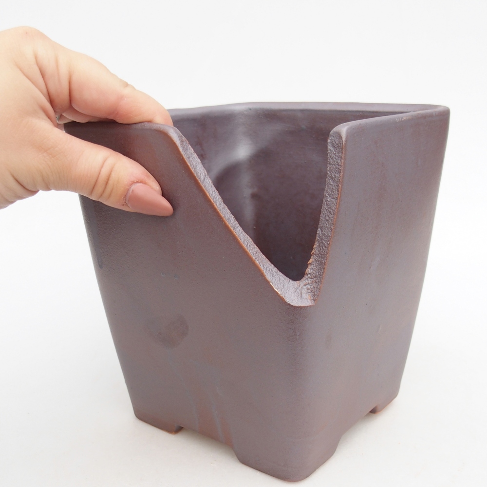 Keramická bonsajová miska 13,5 x 13,5 x 15 cm, farba kovu