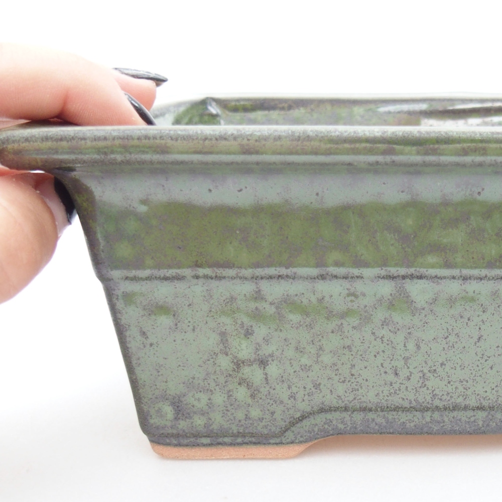 Keramická bonsai miska 19 x 13,5 x 7,5 cm, farba zelená