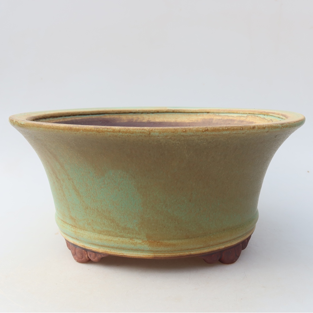 Keramická miska na bonsaje 24,5 x 24,5 x 11,5 cm, farba zelená