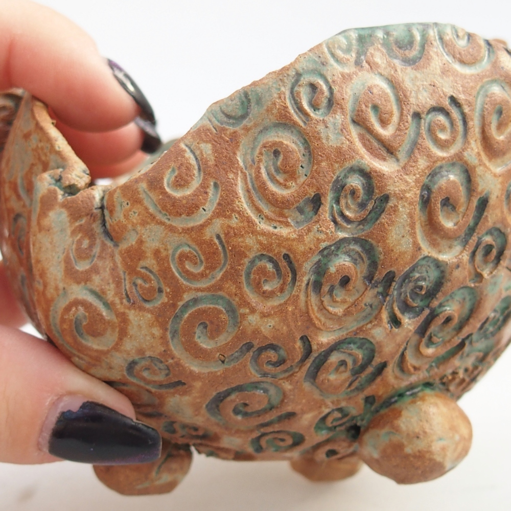 Keramická mušľa 10 x 9,5 x 8,5 cm , farba hnedo-zelená