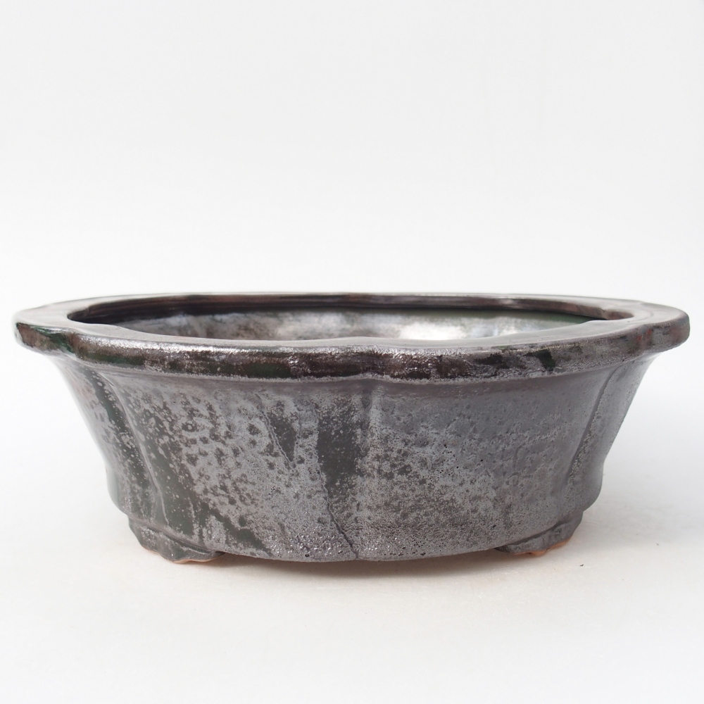 Keramická miska na bonsaje 26 x 26 x 8,5 cm, zelená metalíza