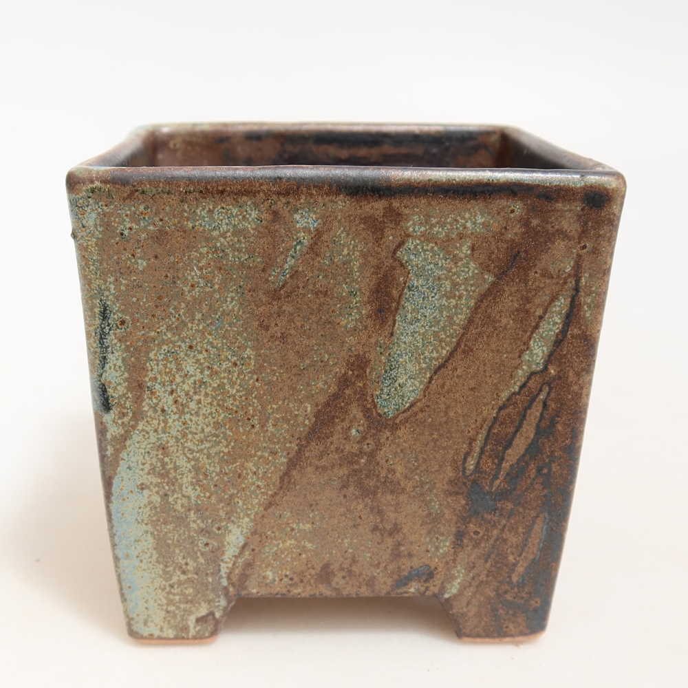 Keramická miska na bonsaje 9 x 9 x 8,5 cm, farba hnedozelená