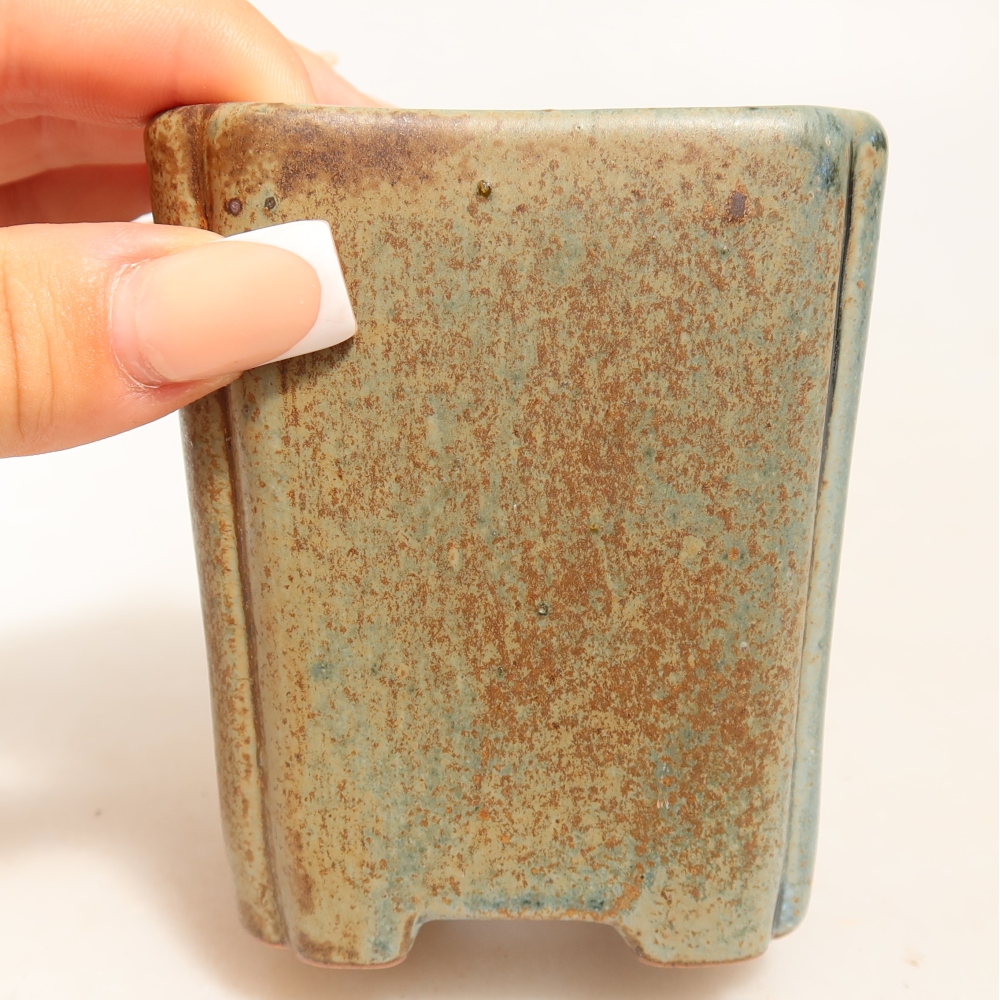 Keramická miska na bonsaje 7 x 7 x 8 cm, farba hnedozelená