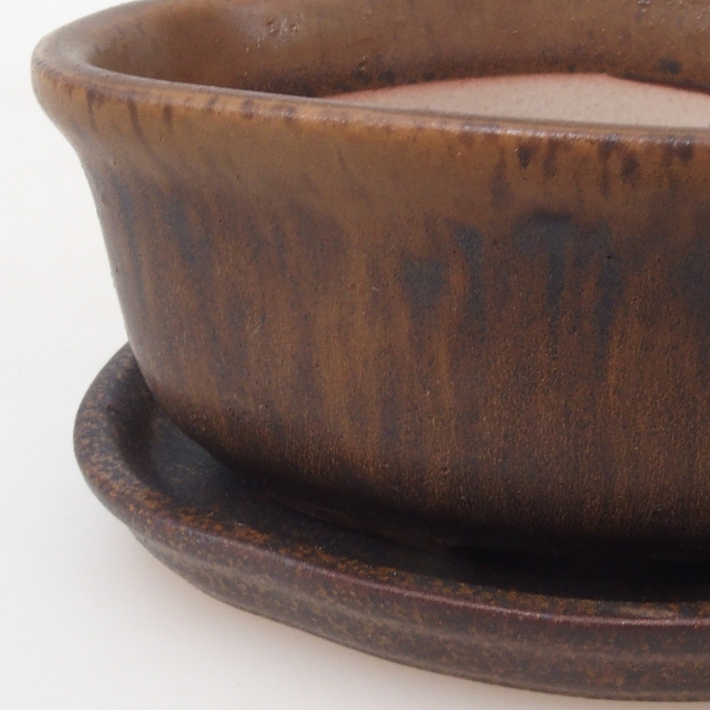 Bonsai miska + podmiska H05 - 11 x 8 x 4 cm. - hnedá