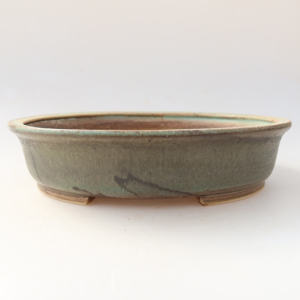 Keramická miska na bonsaje 21 x 19 x 5 cm, farba zelená