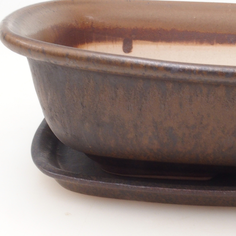 Bonsai miska + podmiska H09 - 30 x 23 x 7,5 cm. - hnedá