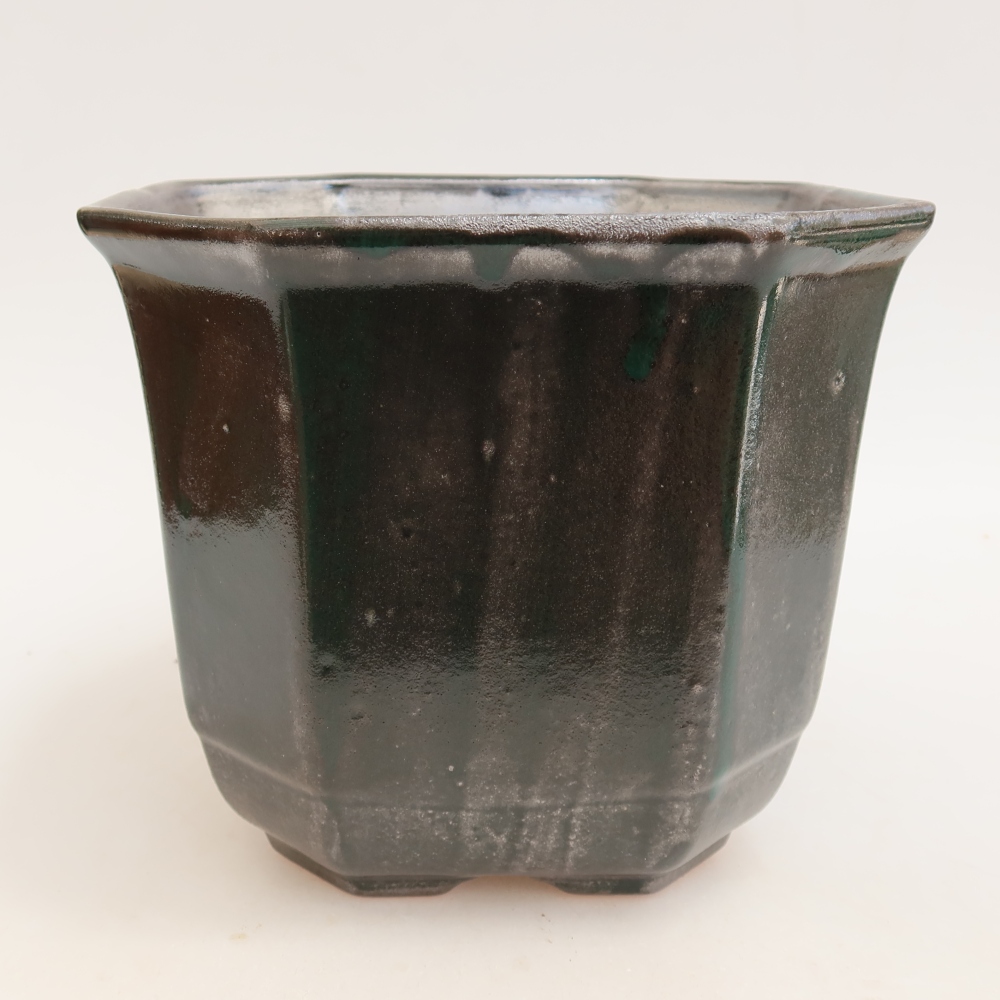 Keramická miska na bonsai 17,5 x 17,5 x 15,5 cm, farba: kovovo-zelená