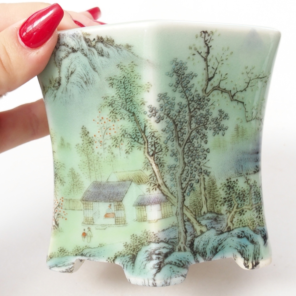Keramická miska na bonsaje 10,5 x 9,5 x 8,5 cm, zelená
