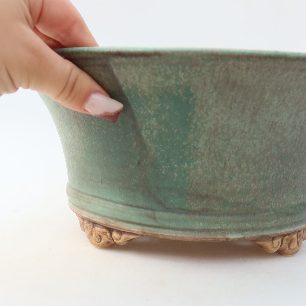 Keramická miska na bonsaje 24,5 x 24,5 x 11,5 cm, farba zelená