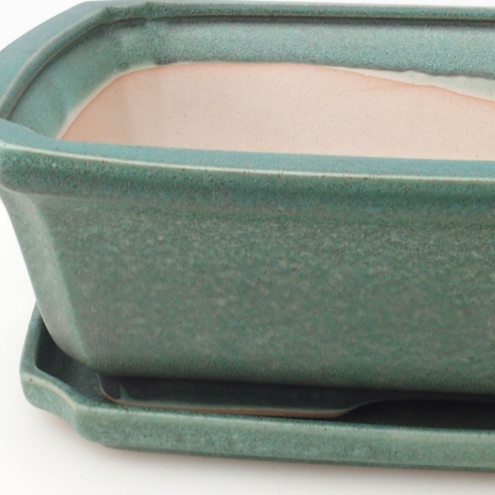 Bonsai miska + podmiska H07 – 30 x 20,5 x 8 cm. - zelená