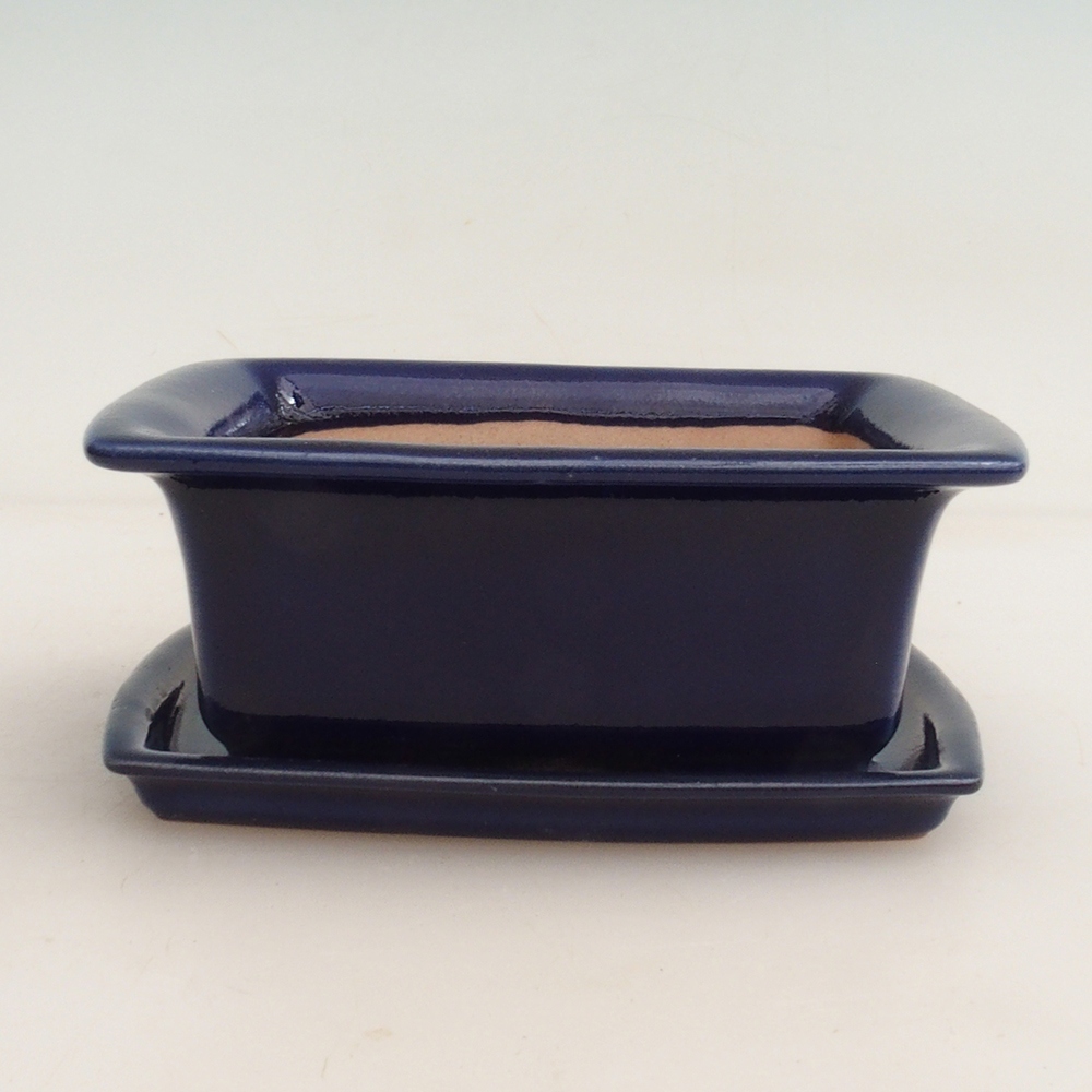 Bonsai miska + podmiska H11 – 11,5 x 10 x 4 cm. - modrá