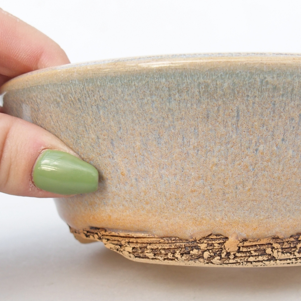 Keramická miska na bonsaje 14,5 x 14,5 x 5 cm, zeleno-hnedá