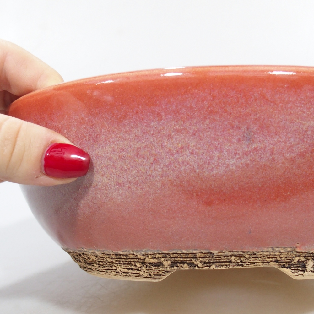 Keramická bonsajová miska 20,5 x 20,5 x 7 cm, farba červená