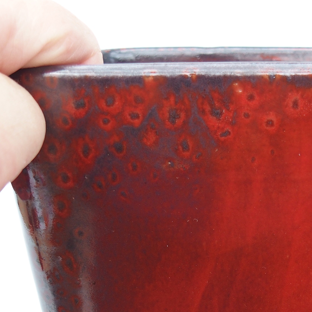 Keramická bonsajová miska 14 x 14 x 15 cm, farba červená