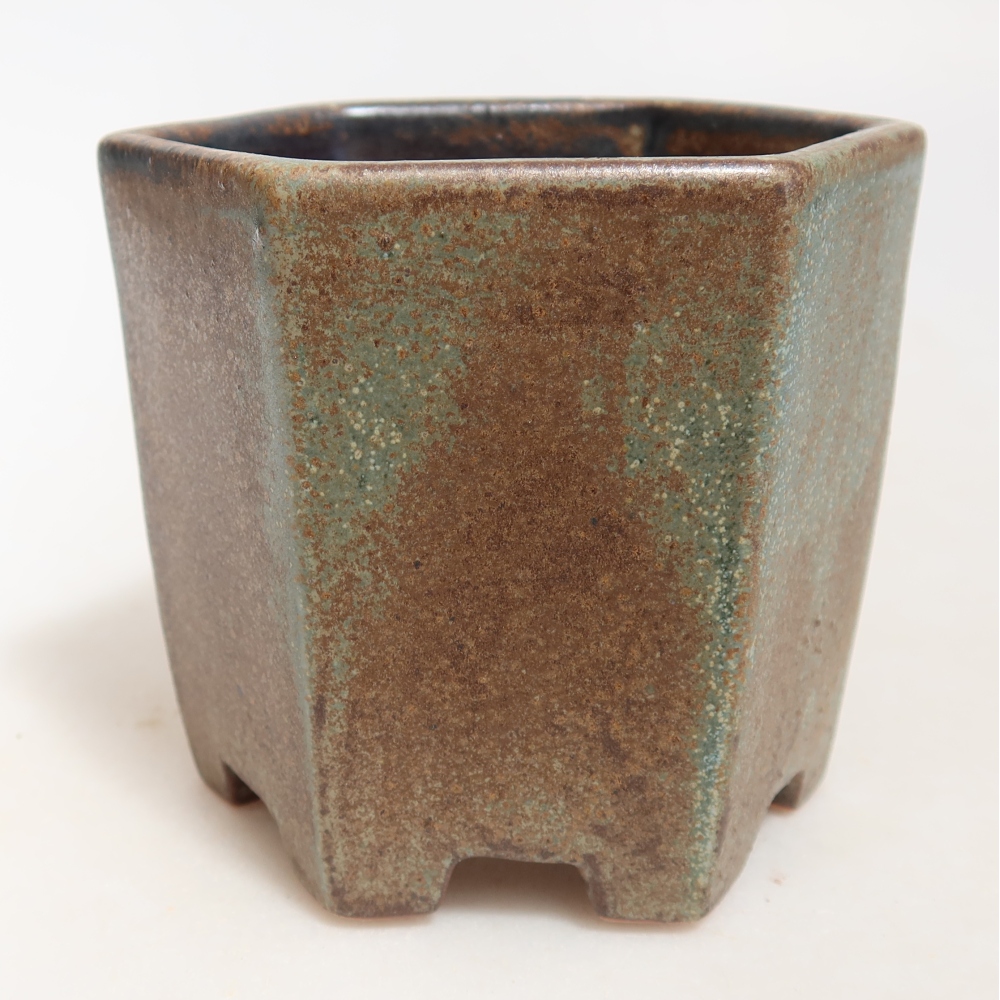 Keramická miska na bonsaje 9 x 8,5 x 8 cm, farba hnedozelená