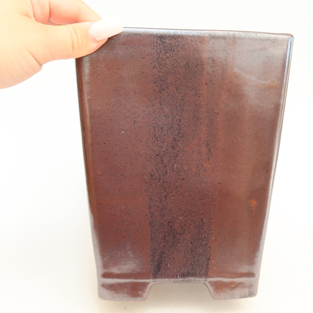 Keramická miska na bonsaje 15,5 x 15,5 x 19 cm, farba hnedá