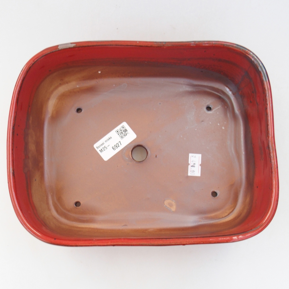 Keramická bonsajová miska 23 x 18 x 7,5 cm, farba červená