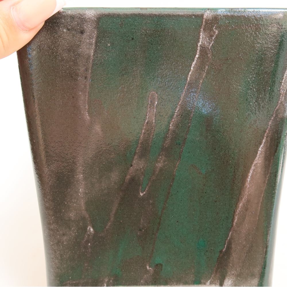 Keramická miska na bonsaje 13 x 13 x 13,5 cm, farba: kovovo-zelená