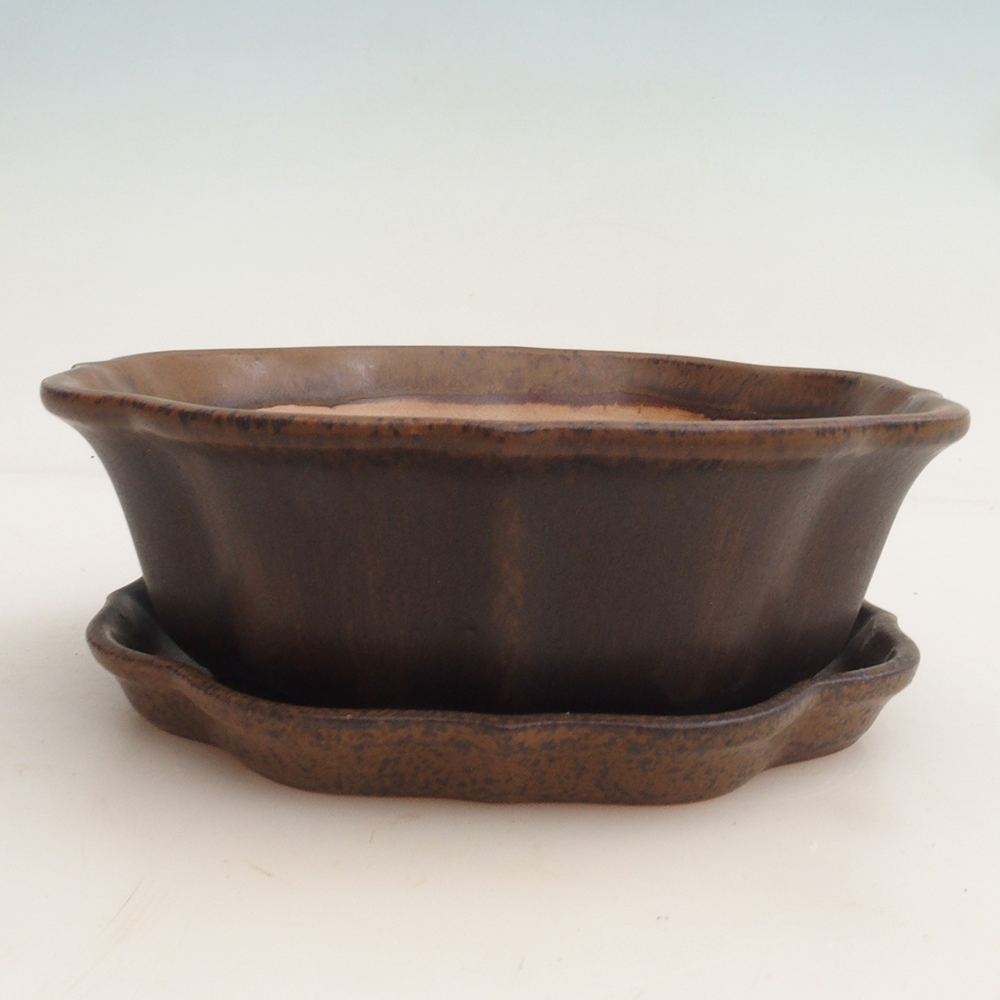Bonsai miska + podmiska H06 – 14,5 x 14,5 x 5 cm. - hnedá