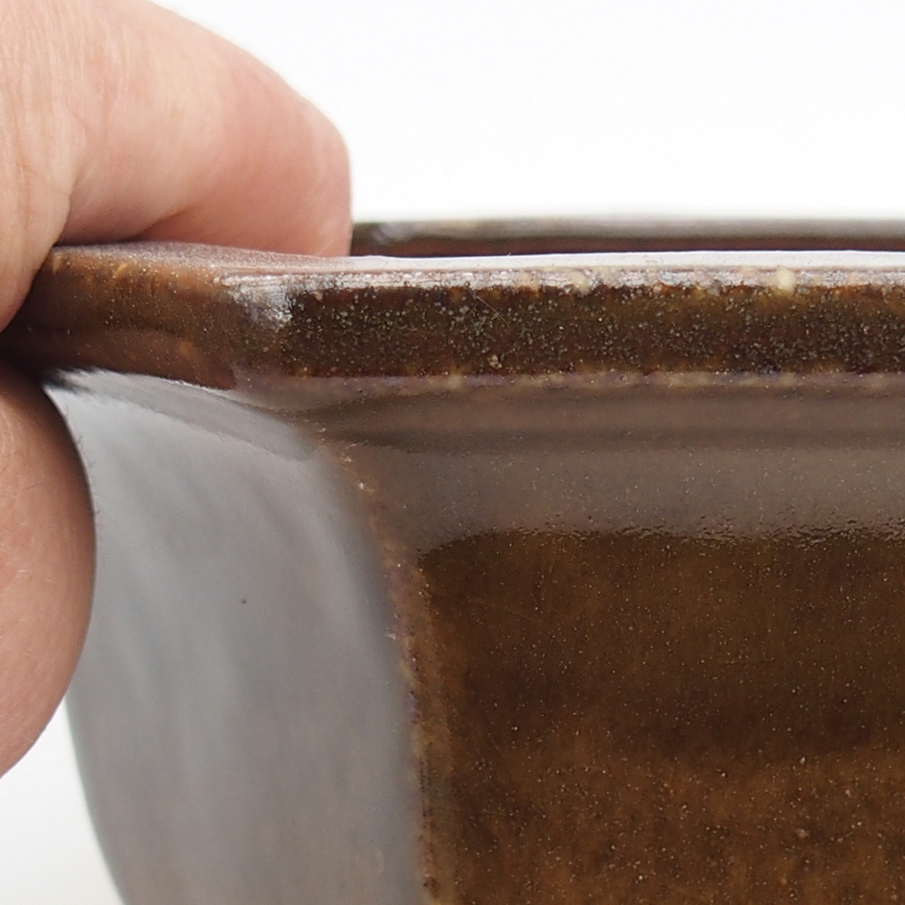 Keramická bonsajová miska 18 x 16 x 9 cm, farba hnedozelená