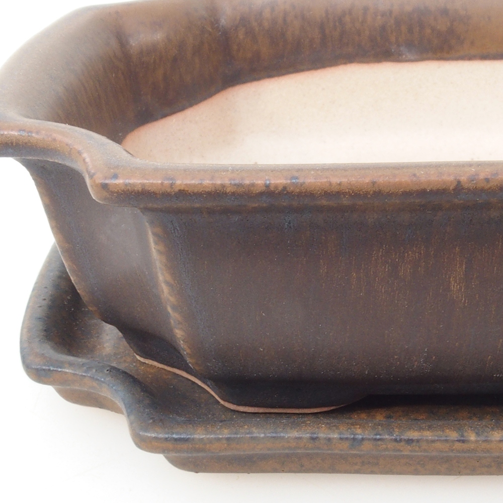 Bonsai miska + podmiska H03 - 16,5 x 12 x 4,5 cm. - hnedá