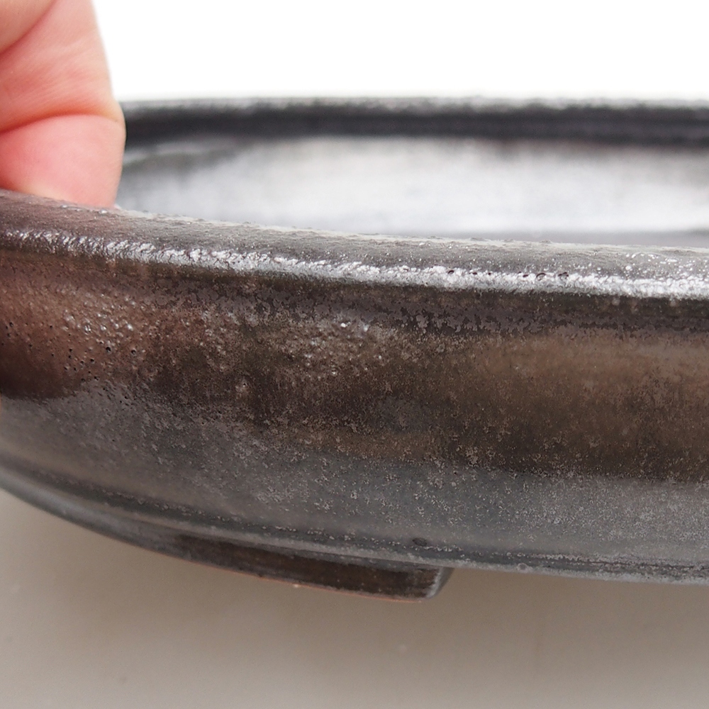 Keramická bonsajová miska 24 x 19,5 x 4 cm, farba čierno-zelená