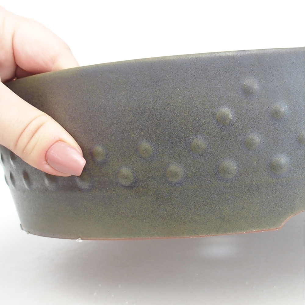 Keramická bonsajová miska 24,5 x 24,5 x 7,5 cm, zeleno-šedá