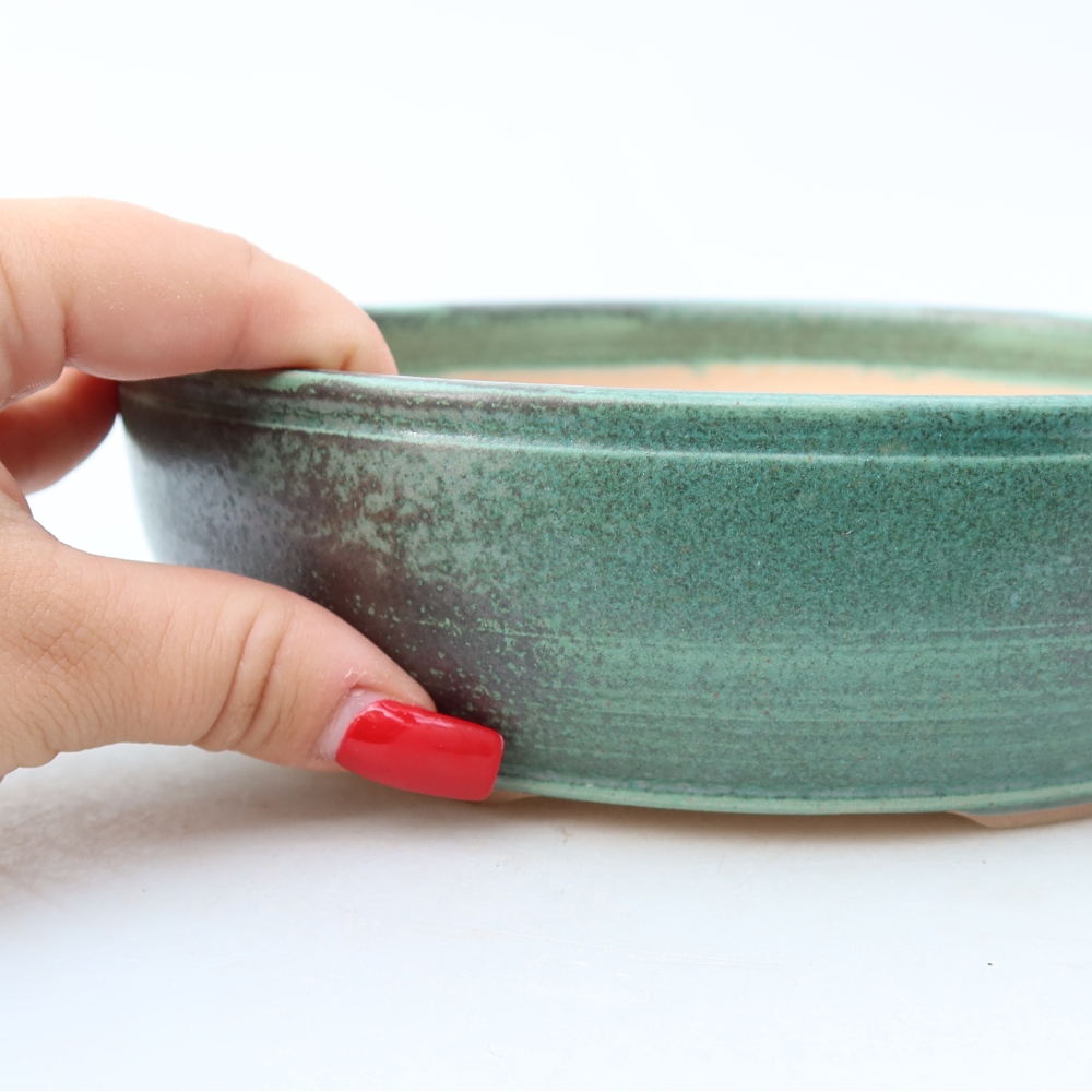 Keramická miska na bonsaje 19,5 x 19,5 x 5,5 cm, farba zelená