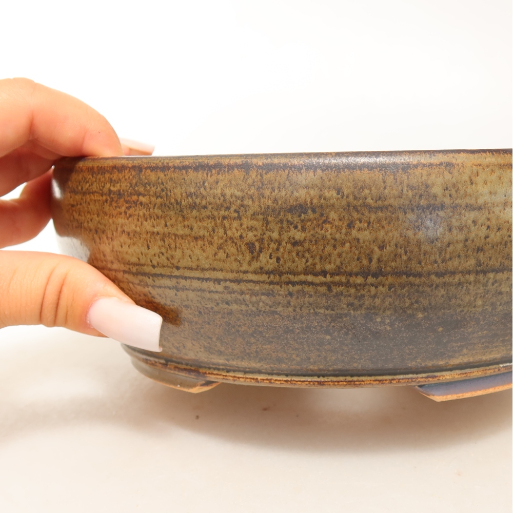 Keramická miska na bonsaje 19 x 19 x 6,5 cm, farba hnedá