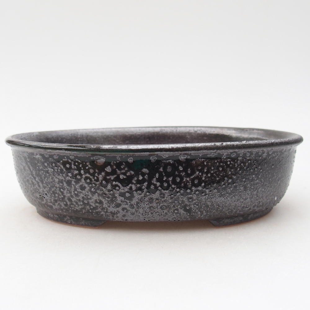Keramická bonsajová miska 19 x 14,5 x 4,5 cm, zelená metalíza
