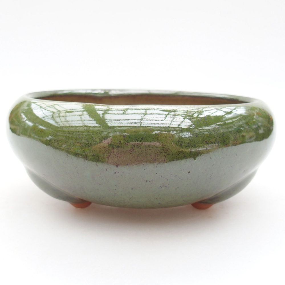 Keramická bonsai miska 14 x 14 x 6,5 cm, farba zelená