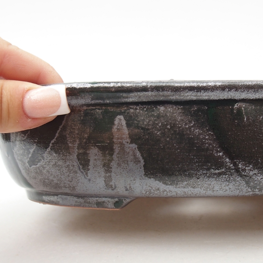 Keramická miska na bonsaje 22 x 17 x 5 cm, zelená metalíza