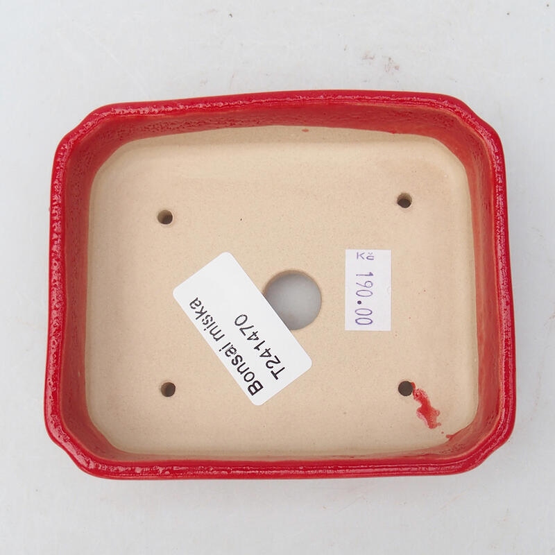 Keramická bonsai miska 11 x 9,5 x 3 cm, farba červená