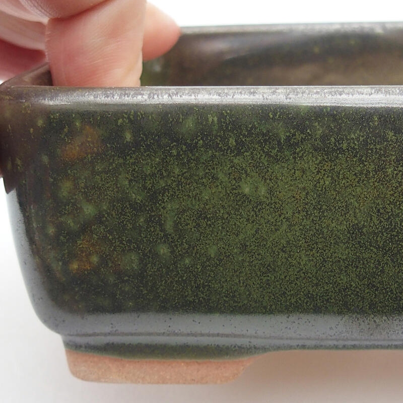 Keramická bonsai miska 14,5 x 11 x 5 cm, farba zelená