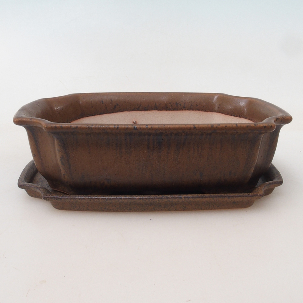 Bonsai miska + podmiska H03 - 16,5 x 12 x 4,5 cm. - hnedá
