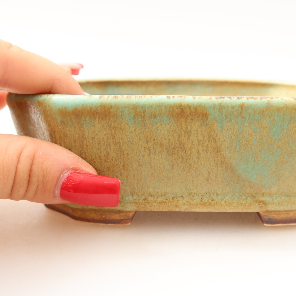 Keramická miska na bonsaje 13,5 x 11,5 x 4 cm, farba zelená