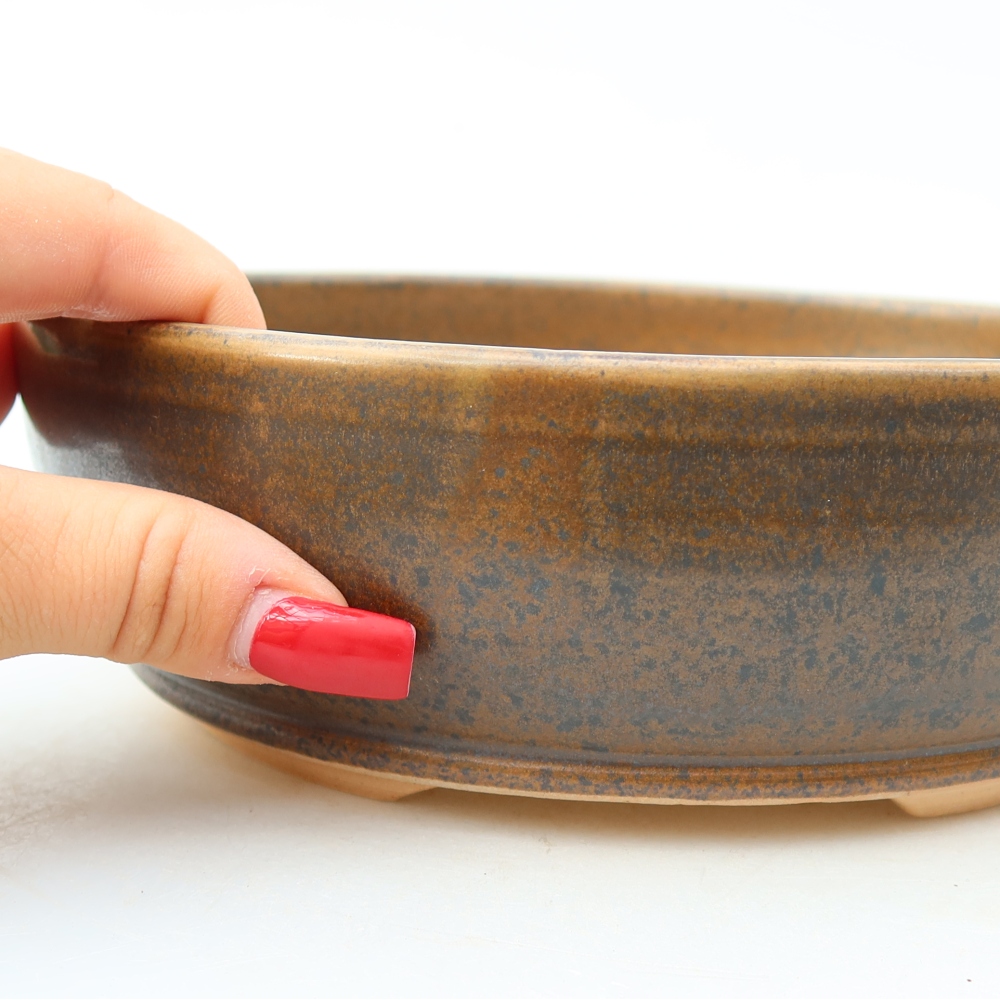 Keramická miska na bonsaje 19,5 x 19,5 x 6,5 cm, farba hnedá