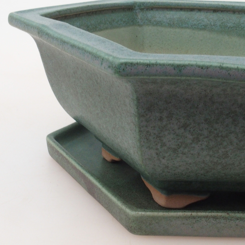 Bonsai miska + podmiska H53 - 19 x 21,5 x 7 cm. - zelená