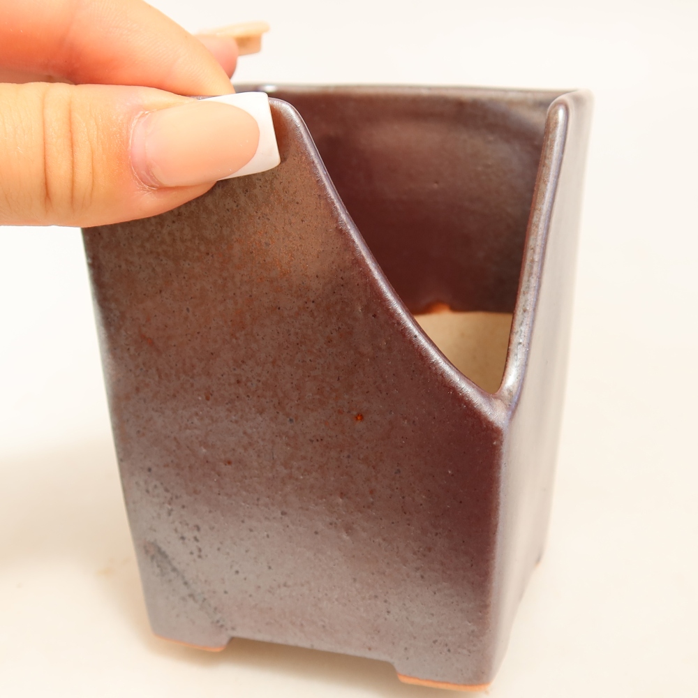 Keramická miska na bonsaje 8 x 8 x 10 cm, farba: kovová