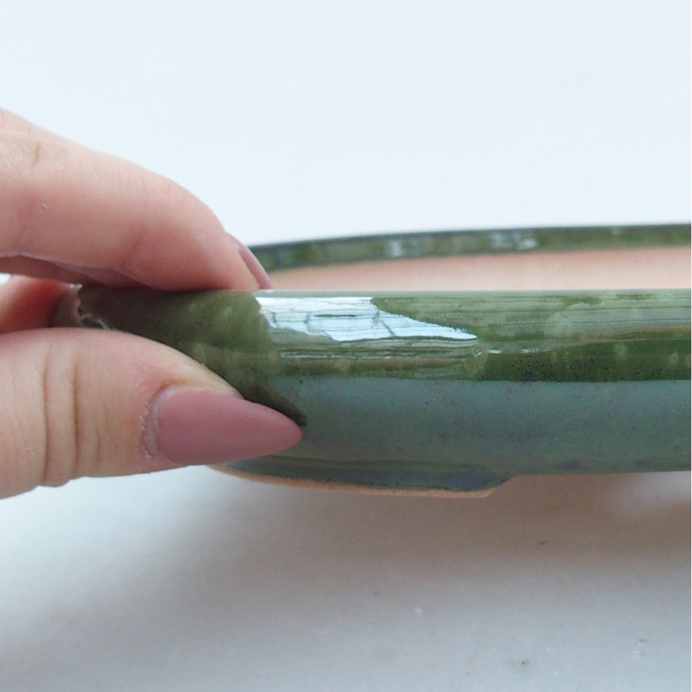 Keramická miska na bonsaje 22,5 x 16,5 x 3 cm, zelená