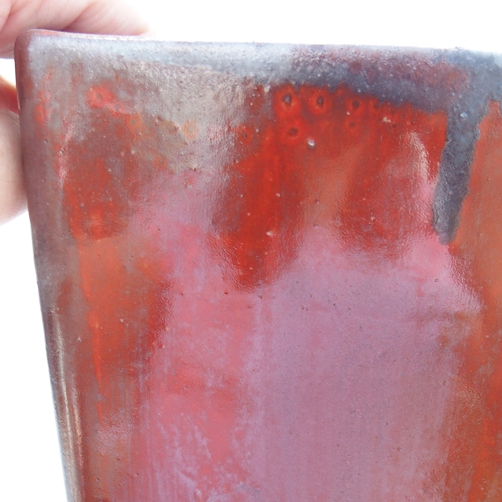 Keramická bonsajová miska 15 x 15 x 19 cm, farba červená