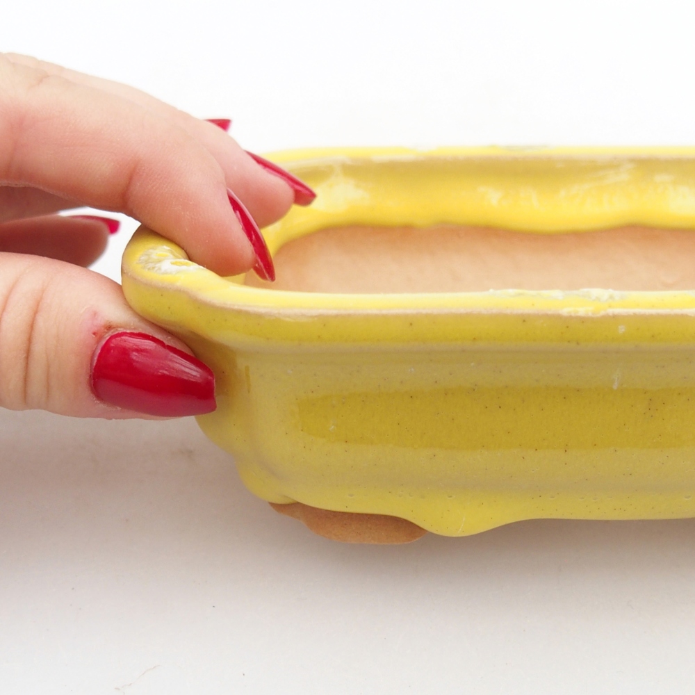 Keramická bonsajová miska 14 x 11 x 4 cm, žltá