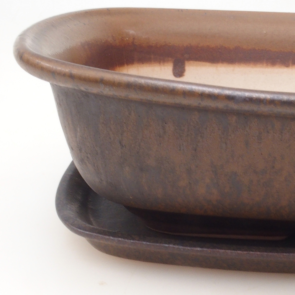 Bonsai miska + podmiska H08 – 25 x 19,5 x 6 cm. - hnedá