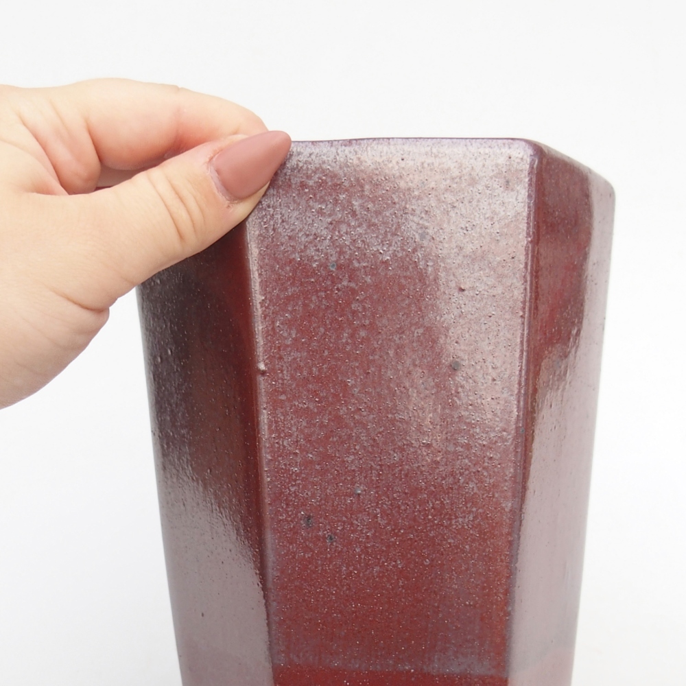 Keramická miska na bonsaje 12,5 x 11,5 x 16,5 cm, bordová