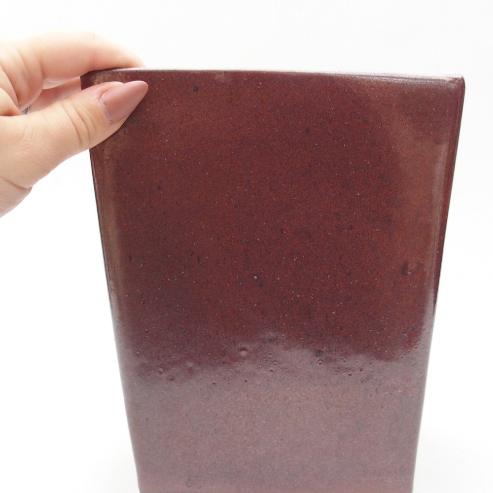 Keramická miska na bonsaje 15 x 15 x 19,5 cm, bordová