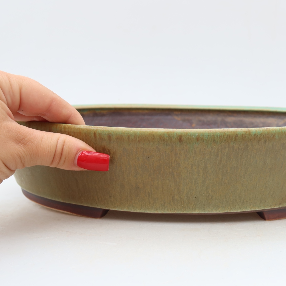 Keramická miska na bonsaje 32 x 28 x 6,5 cm, farba zelená