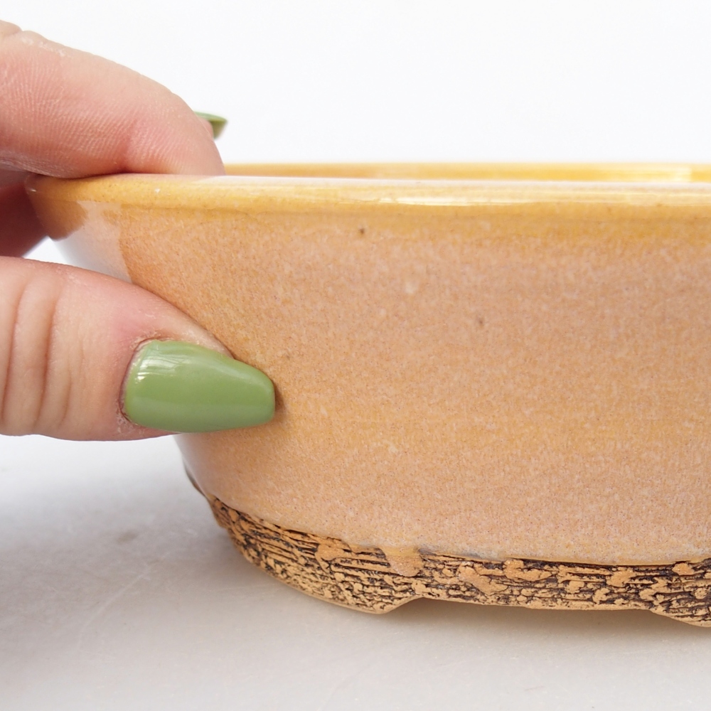 Keramická bonsajová miska 16 x 16 x 5,5 cm, farba hnedožltá