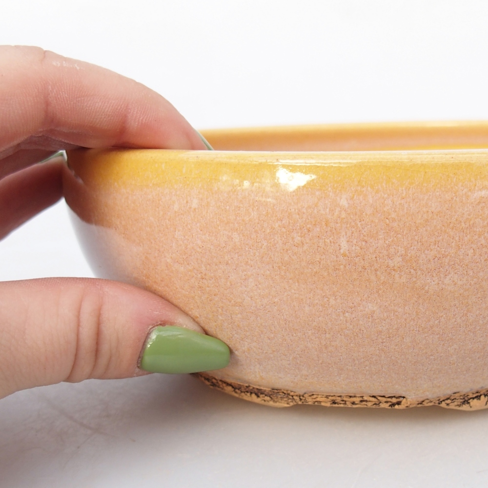 Keramická bonsajová miska 16 x 16 x 6 cm, farba hnedožltá