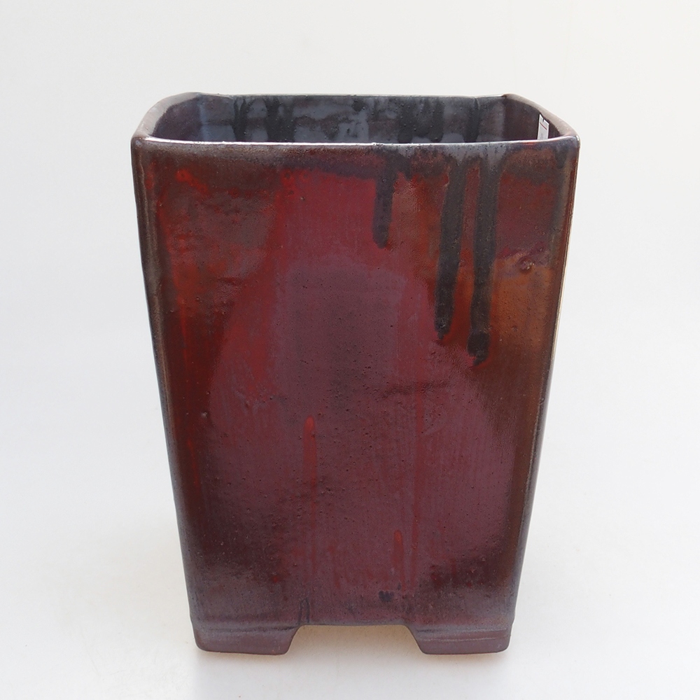 Keramická bonsajová miska 15 x 15 x 19 cm, farba červená